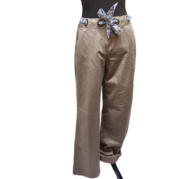 Sigrid Olsen. Wide Leg Khaki Pants w/ scarf belt. Size: 8 - Picture 1 of 10